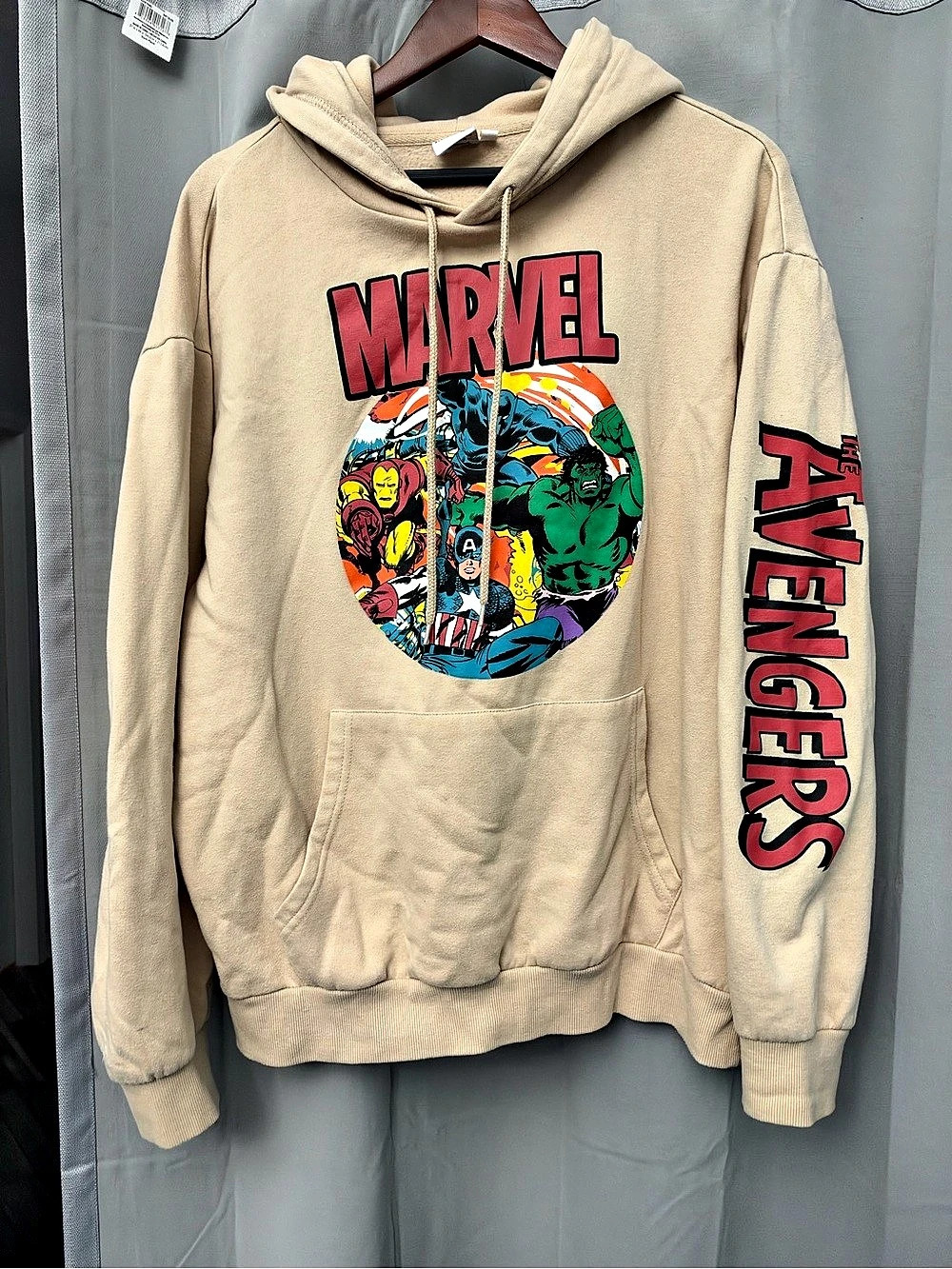 Marvel Avengers Retro Comic Graphic Hoodie Beige XL